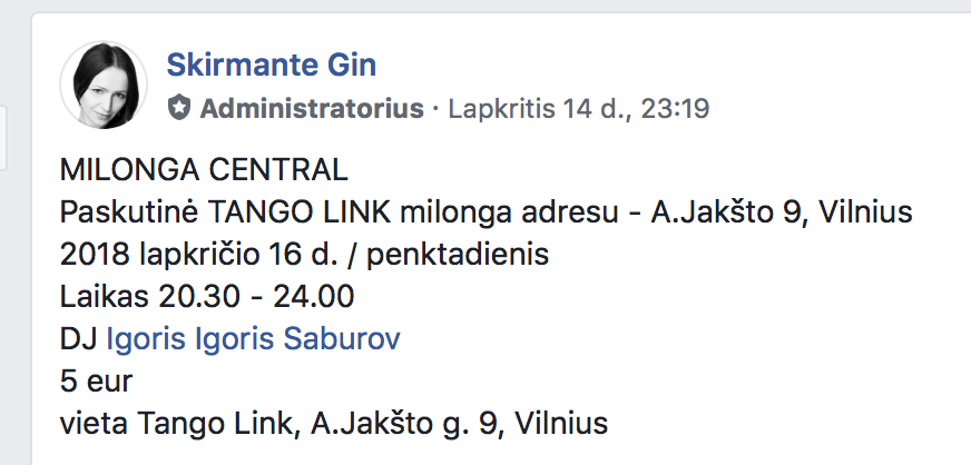Pakutine milonga Jaksto g. 9